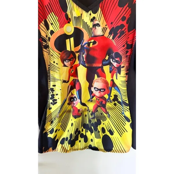 Disney Pixar Incredibles 2 Scrub Top XL Black V Neck Healthcare Shirt - Image 2