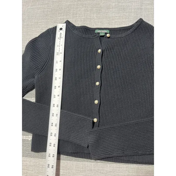 Wild Fable Black Ribbed Button Up Cropped‎ Cardigan Sweater Womens Small - Image 3