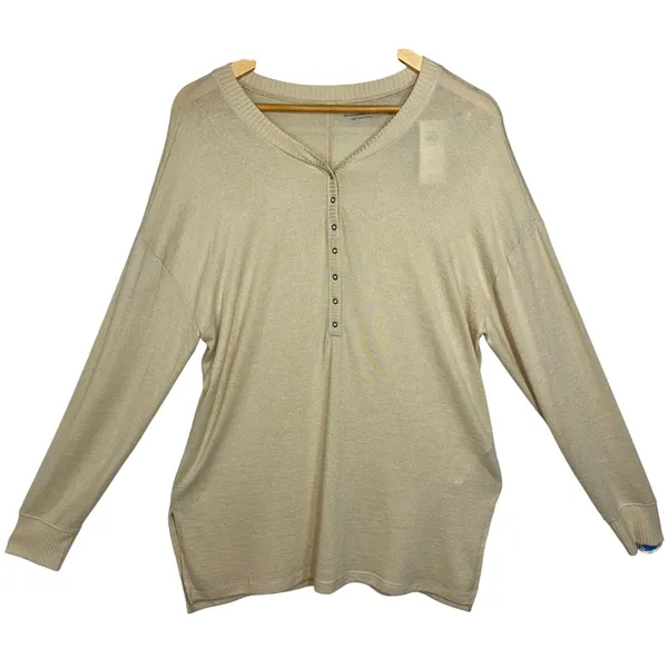 NWT Abercrombie & Fitch Soft AF Cozy Tan Knit Henley Pullover Sweater Size Large - Image 2