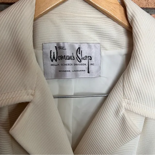 The Women’s Shop Vintage Ribbed Long Cream Button Trench Over Coat - Image 2