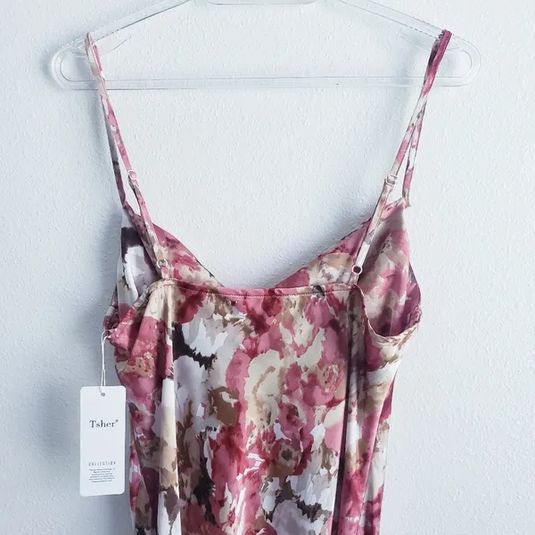 Tsher Floral Spaghetti Strap Slit Maxi Dress New - Image 7
