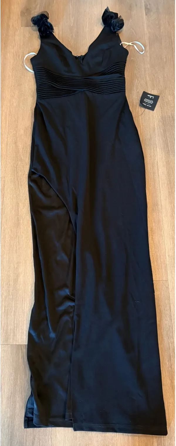 Lulus Maxi Black Dress 3D flowers  - Image 3