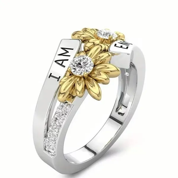 Elegant Stainless Steel Silver Sunflower Design Press” I am Enough” Ring Size 6 - Image 2
