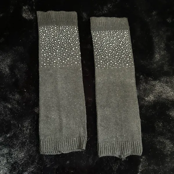 Black Knit Arm/Leg Warmers with Rhinestone Embellishments – Stylish & Cozy - Image 2