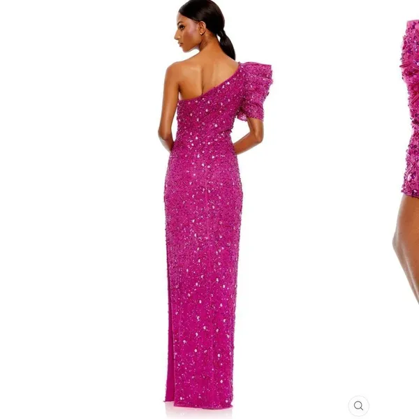Mac Duggal 10912 Womens Pink EMBELLISHED PUFF ONE SHOULDER COLUMN GOWN - Image 5