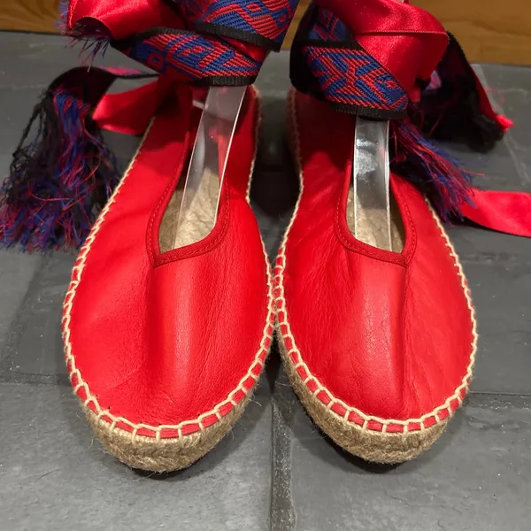 Free People Maya Red Leather Espadrille with Ribbon Ankle Ties - size 39, US 8.5 - Image 3