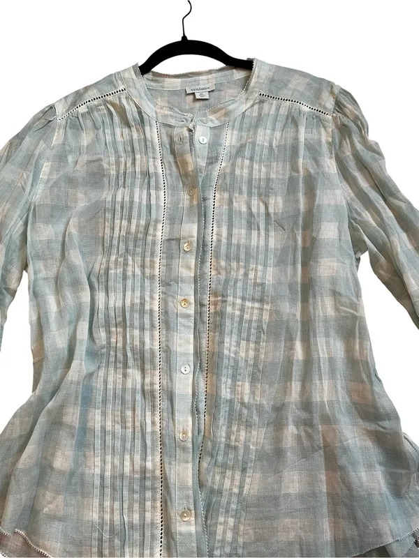 Sundance Cotton Blouse Mint Green & Cream Gingham Cottagecore Shabby Chic XL - Image 7