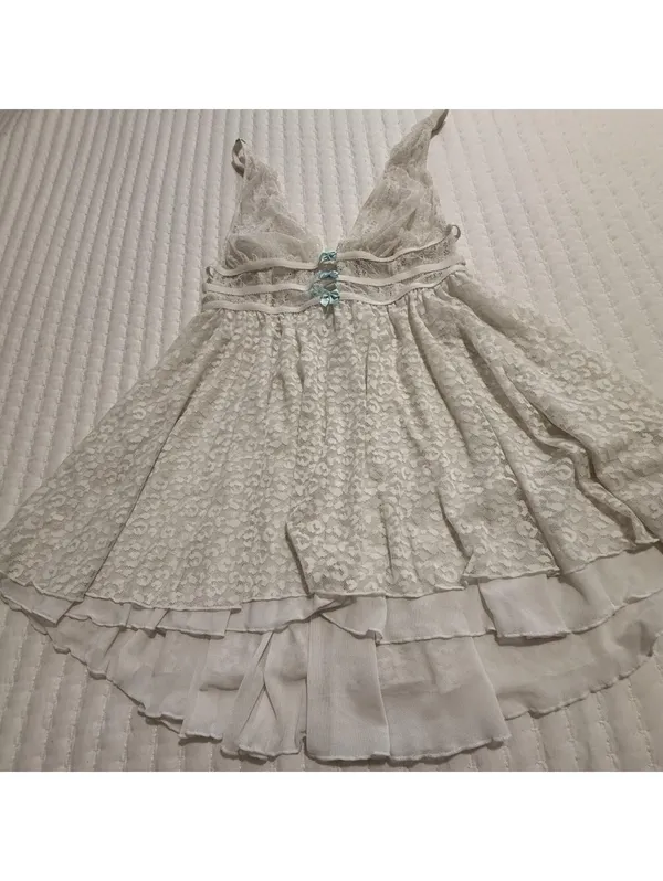 Betsey Johnson White Lace Babydoll Chemise Slip Sz M Medium Bridal Hi Lo - Image 13
