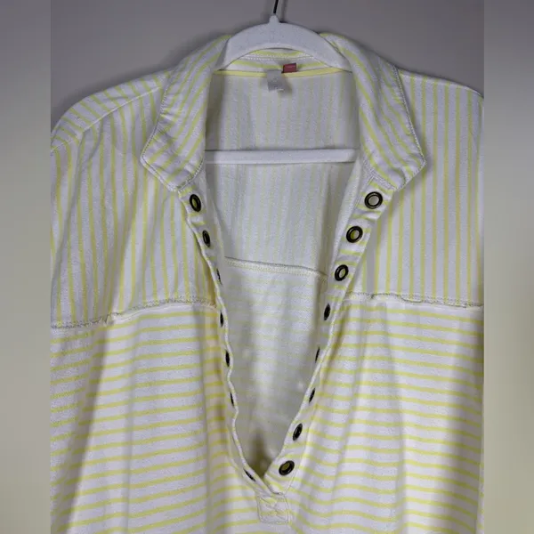 Pilcro Anthropologie Spliced Henley Top Ivory / Oxalis Tint, size L - Image 6