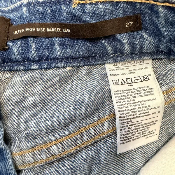 Banana Republic Ultra High Rise Barrel Leg Jeans Womens 27 Blue Denim 100% Cotto - Image 9