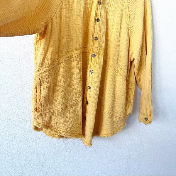 Free People We The Free Oversized Gauze Button Down Top Yellow Boho Shirt - Image 5