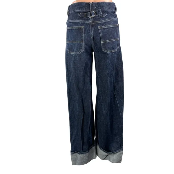 Zara Women's Blue Dark Wash Cuffed High Rise Wide Leg Baggy Denim Jeans Size 0 - Image 3