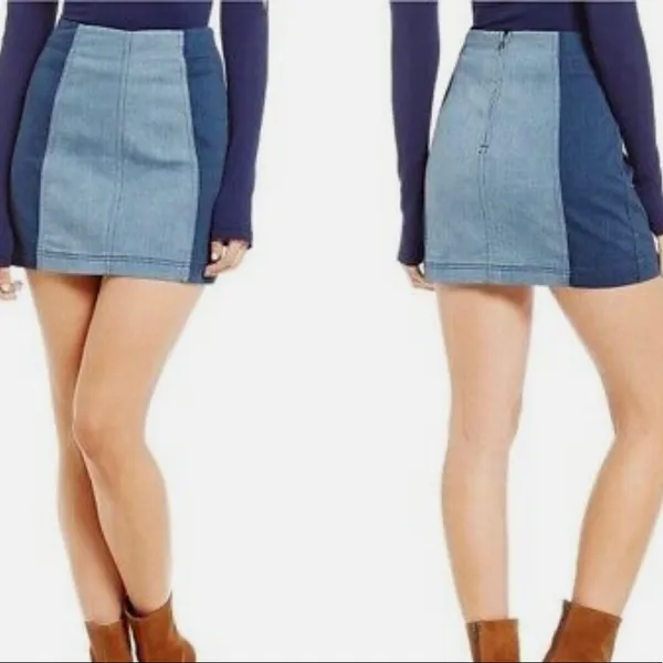 Free People Womens Size 8 Blue Two Toned Modern Femme Color Block Mini‎ Skirt - Image 2