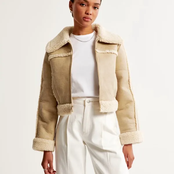 Abercrombie & Fitch Cream Shearling Jacket - Image 3