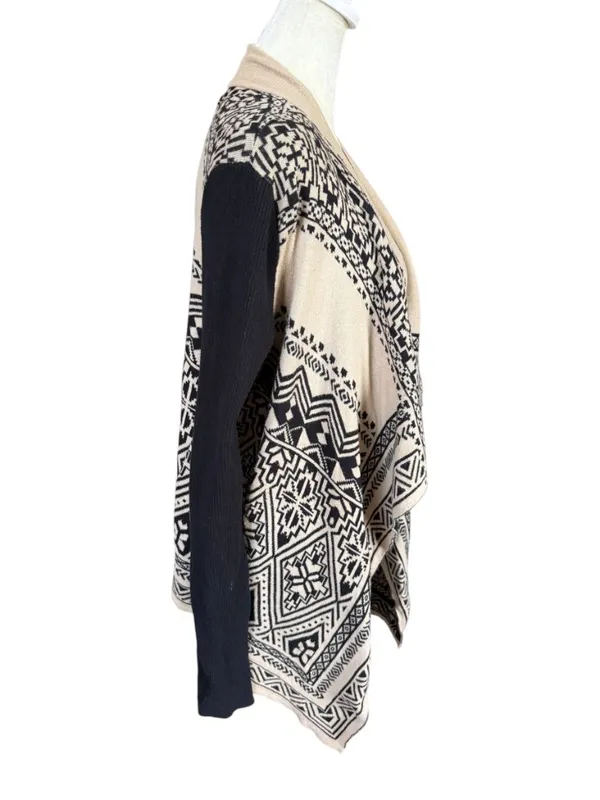 Lucky Brand tan and black long sleeve open cardigan sweater women's size M - Image 3