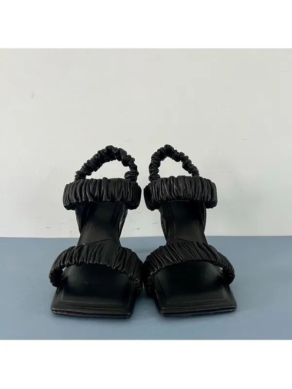 Gianni Bini Vanya Scrunched Square Toe Black Leather Dress Sandal Heels Size‎ 6 - Image 3