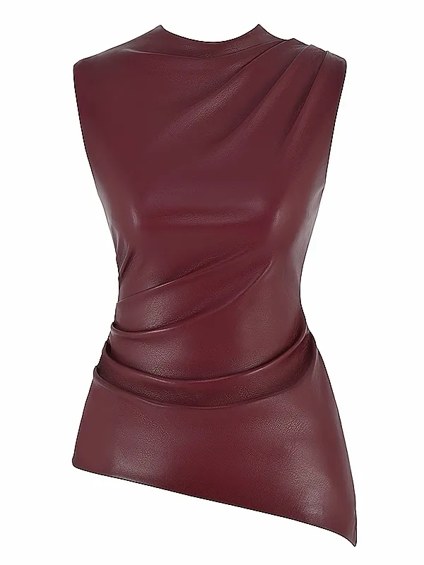 HOUSE OF CB ALLEGRA Wine Vegan Leather Asymmetric Top, Size X-Small, $148 - Image 8