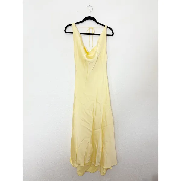 Zara Butter Yellow Satin Cowl Neck Midi Slip Dress Size Large Cocktail Wedding - Image 4