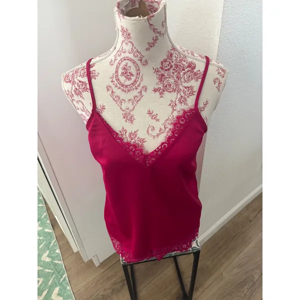 A New Day Magenta Pink Satin Lace Trim Cami Camisole Tank Top Small - Image 2