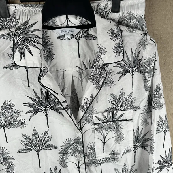 The Company Store Pajama Set Women Medium Black White Tropical Leaf Poplin PJ - Image 2