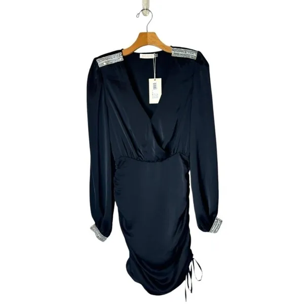 Ramy Brook Dress Women 00 Black Satin Rhinestone Embellished Foxy Mini‎ Cocktail - Image 2