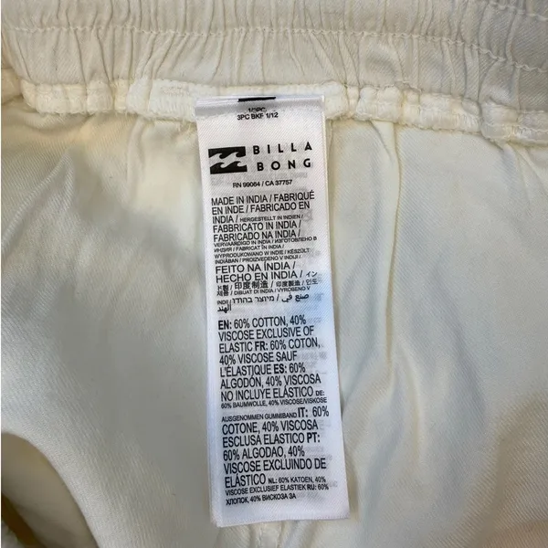 Billabong Women's Road Trippin Cotton Elastic Waist Shorts Size M White NWOT - Image 6