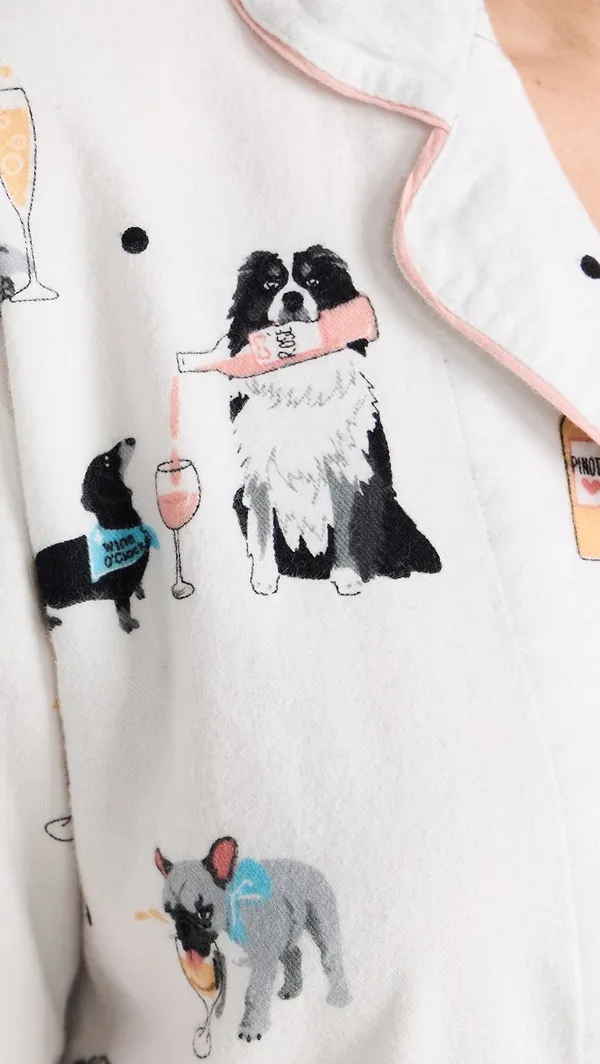 P. J. Salvage Ivory Puppy Print Flannel Long Sleeve Pajama Top and Headband Set - Image 4