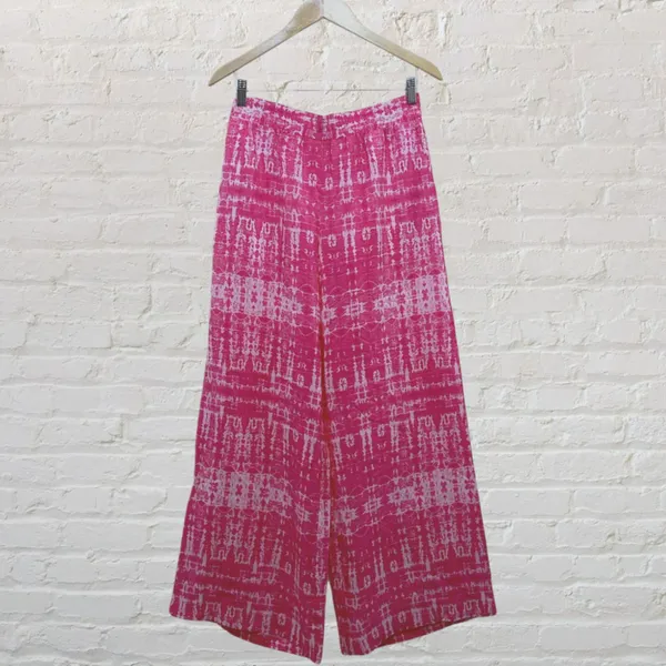 Amanda Uprichard Pink Silk Tie-Dye Wide Leg Pants M Like New - Image 3
