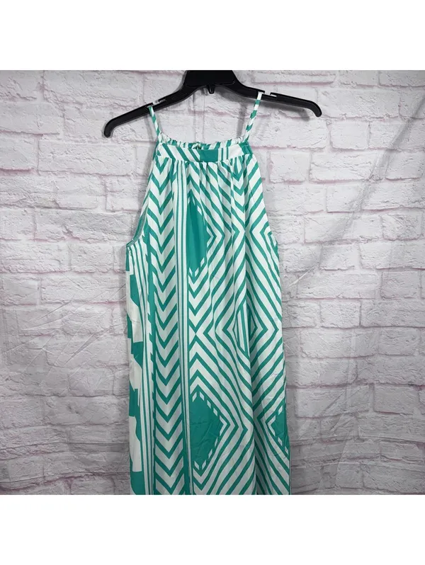 Green and White Geometric Maxi Dress XL - Image 2