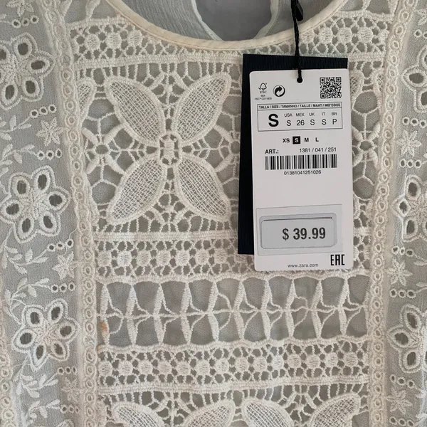 Zara White Cream Netted Long Sleeve Top - Image 3