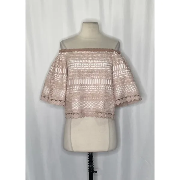 Revolve ALEXIS Finn Lace Off Shoulder Top Blouse Blush Pink Silk Lacey‎ X-Small - Image 2