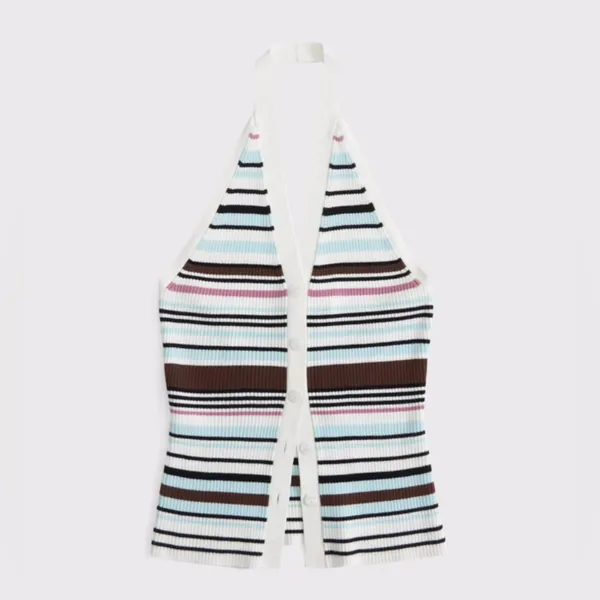 Abercrombie & Fitch Women’s Sz XL Striped Ribbed Halter Sweater Vest - Image 4