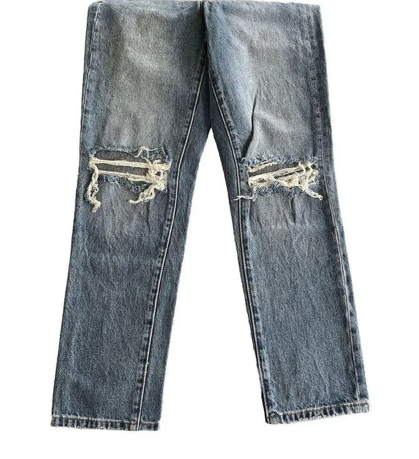 BlankNYC Denim Jeans Button Fly Crop High Rise Blue Distressed Women’s 24 Ripped - Image 5