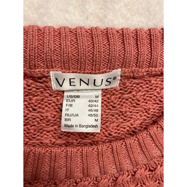Venus Sweater‎ Women Medium Pink Textured Side Button Crew Neck - Image 2