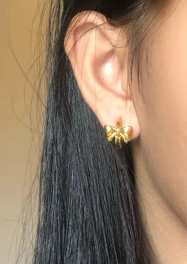 Gold Thick Mini Bow Hoops - Image 2