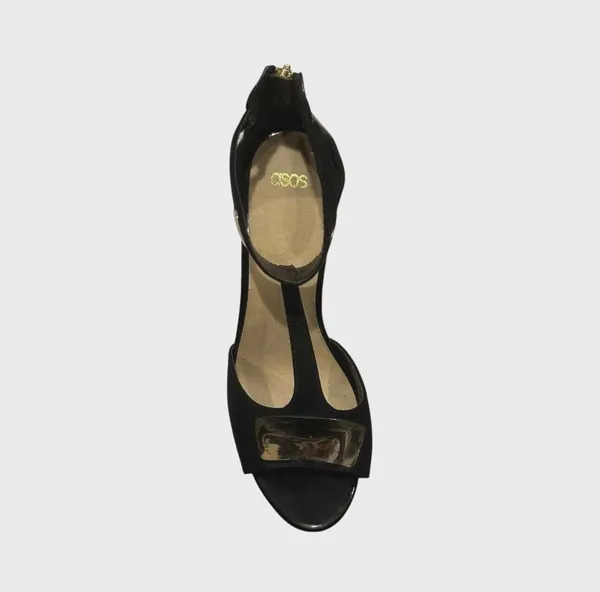ASOS Women's Black and Gold Metallic Detail T-Strap Stiletto Heels Sz 8 - Image 7