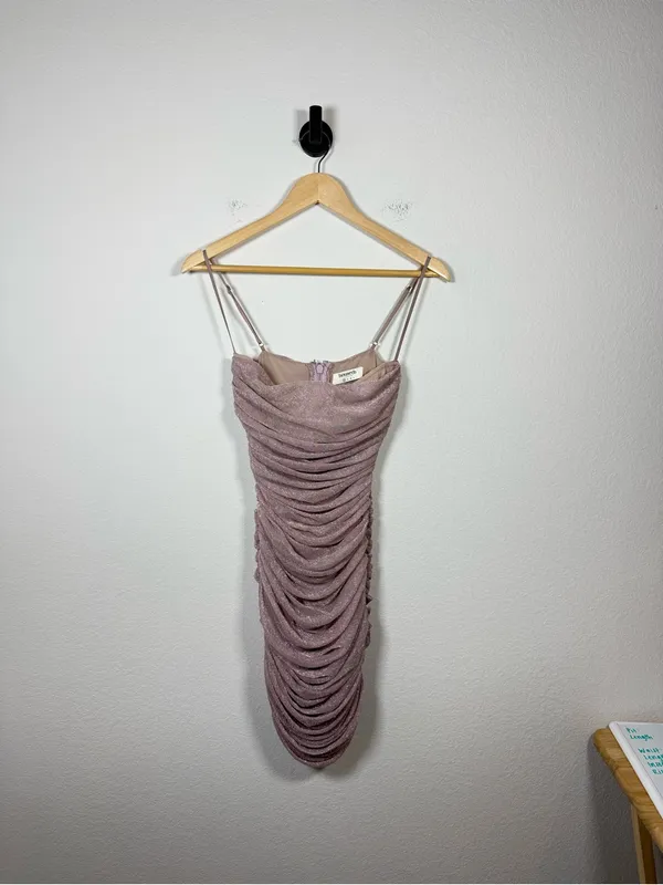 House of CB Ella Pale Pink Sparkle Mesh Mini Dress XS - Image 8