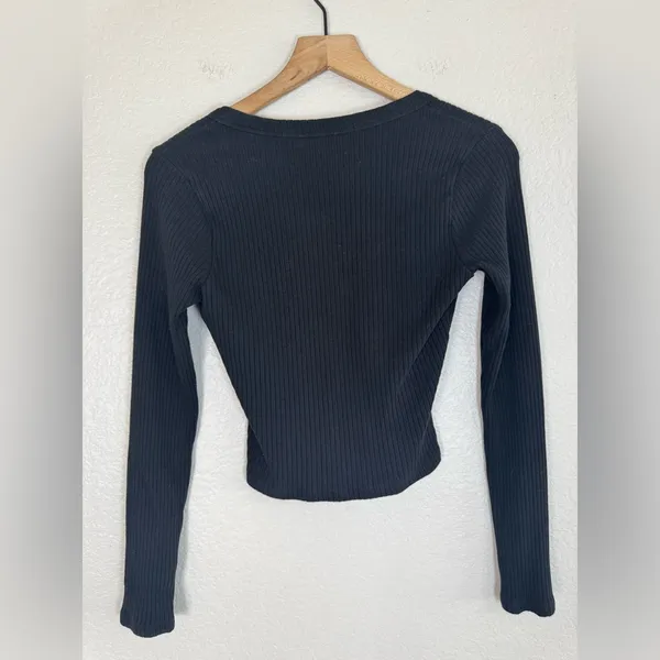 Reformation Billie Knit Top Ribbed Cropped Black Long Sleeve Medium $98 - Image 13