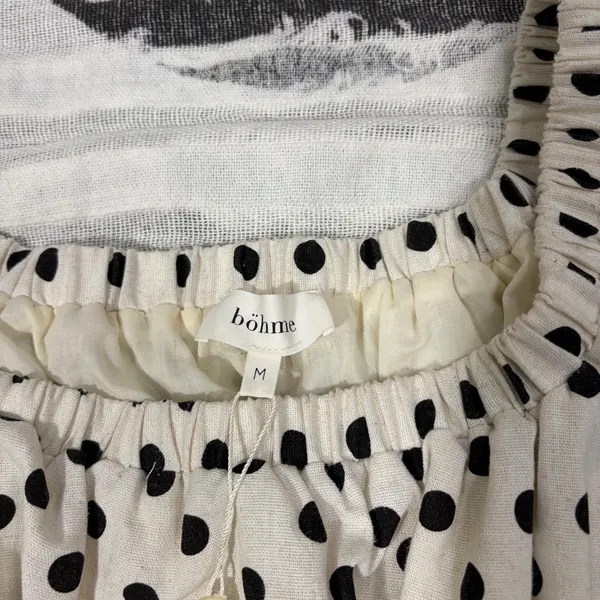 Bohme Polka Dot Black & Ivory Mini SunDress SZ- M NWT Beachy Cottagecore Peasant - Image 10