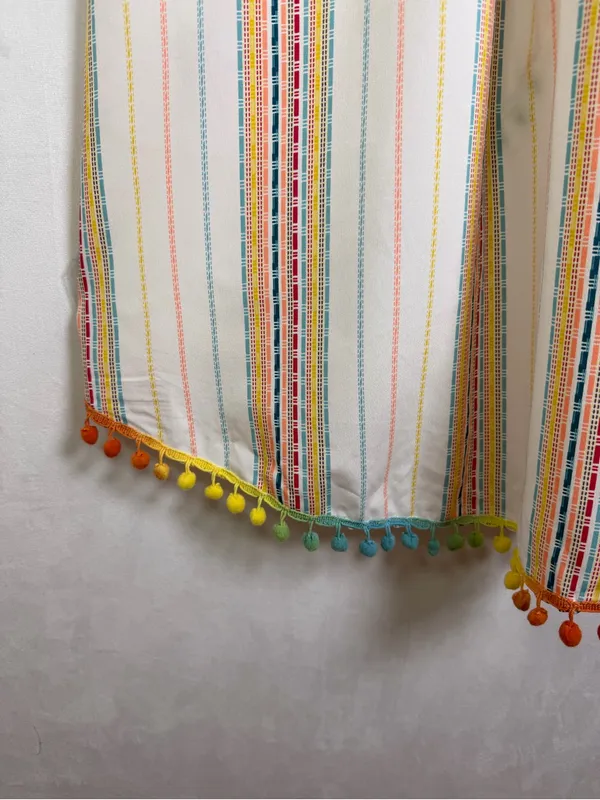 America & Beyond M Rainbow Stripe Pom Pom Maxi Dress Boho Resort Beach Vacation - Image 10
