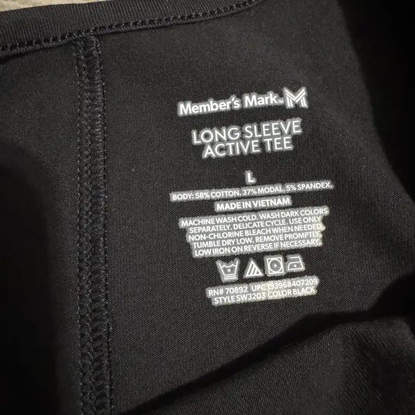 Members Mark Black Long Sleeve Active Tee Women's Size L Open Back‎ Detail - Image 14