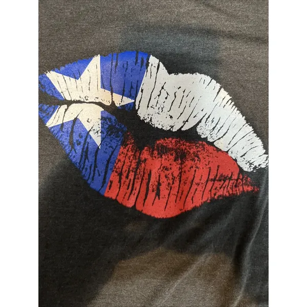 Perfect Tri District Texas Flag Kiss T-Shirt Woman XL Black Top State Casual - Image 5
