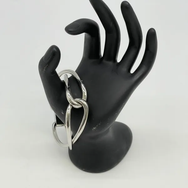 Michael Kors Silver Tone Knot Bracelet Hinged Bangle Signed Minimalist Statement - Image 9