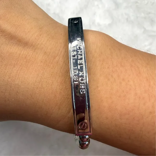 Michael Kors Silver Black Beaded Tag Bracelet - Image 2