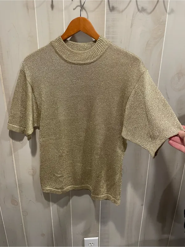 Cute vintage 90s metallic gold short sleeve sweater holiday fancy event - Image 7