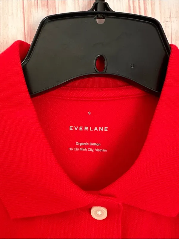 Everlane The Oversized Polo Red Puff Sleeve Short Sleeve Top Size Small NWOT - Image 5
