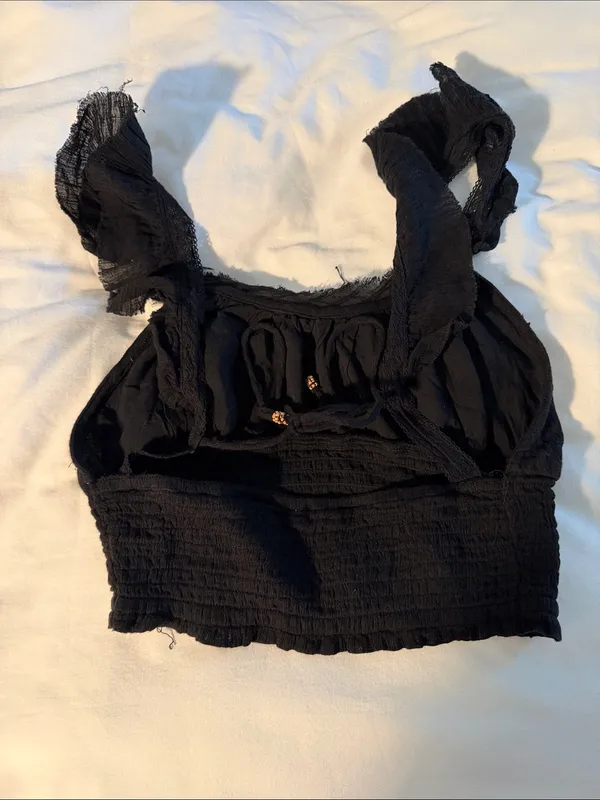 Free People Black Ruffle Strap Crop Top - Image 3