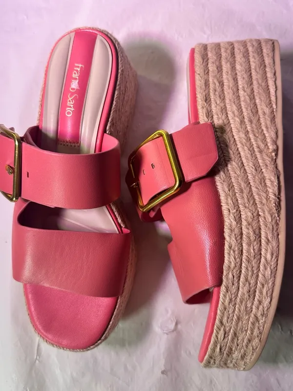 Franco Sarto Coral Pink Espadrille Wedge Slide with Gold Buckle - Image 6