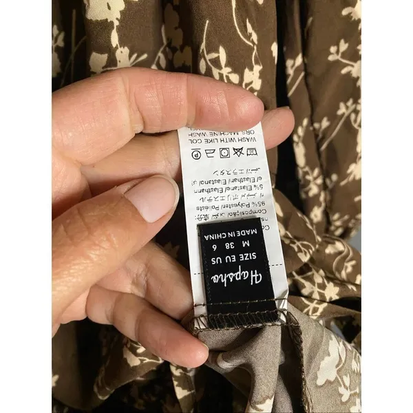 Hapsho Brown Floral Elastic Sleeve Dress Size Medium NWOT - Image 5