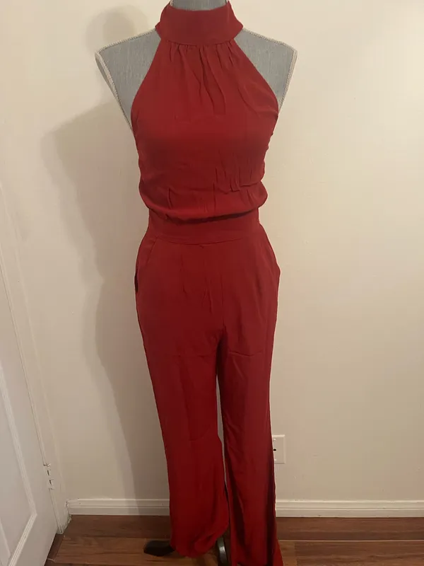 Flynn Skye Brick Red High Neck Halter Jumpsuit. Size Small - Image 11
